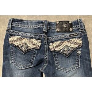 Miss Me Jeans Womens 28 Blue Boot Cut Bling Flap Pockets Embroidered 28x34